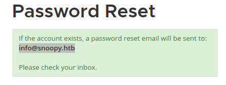 Resetting password for info@snoopy.htb