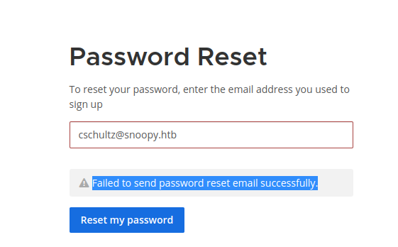 Resetting password for cschultz@snoopy.htb